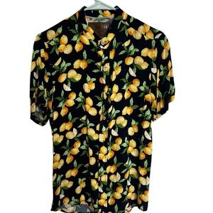 Vibrant Lemon Print Black Shirt